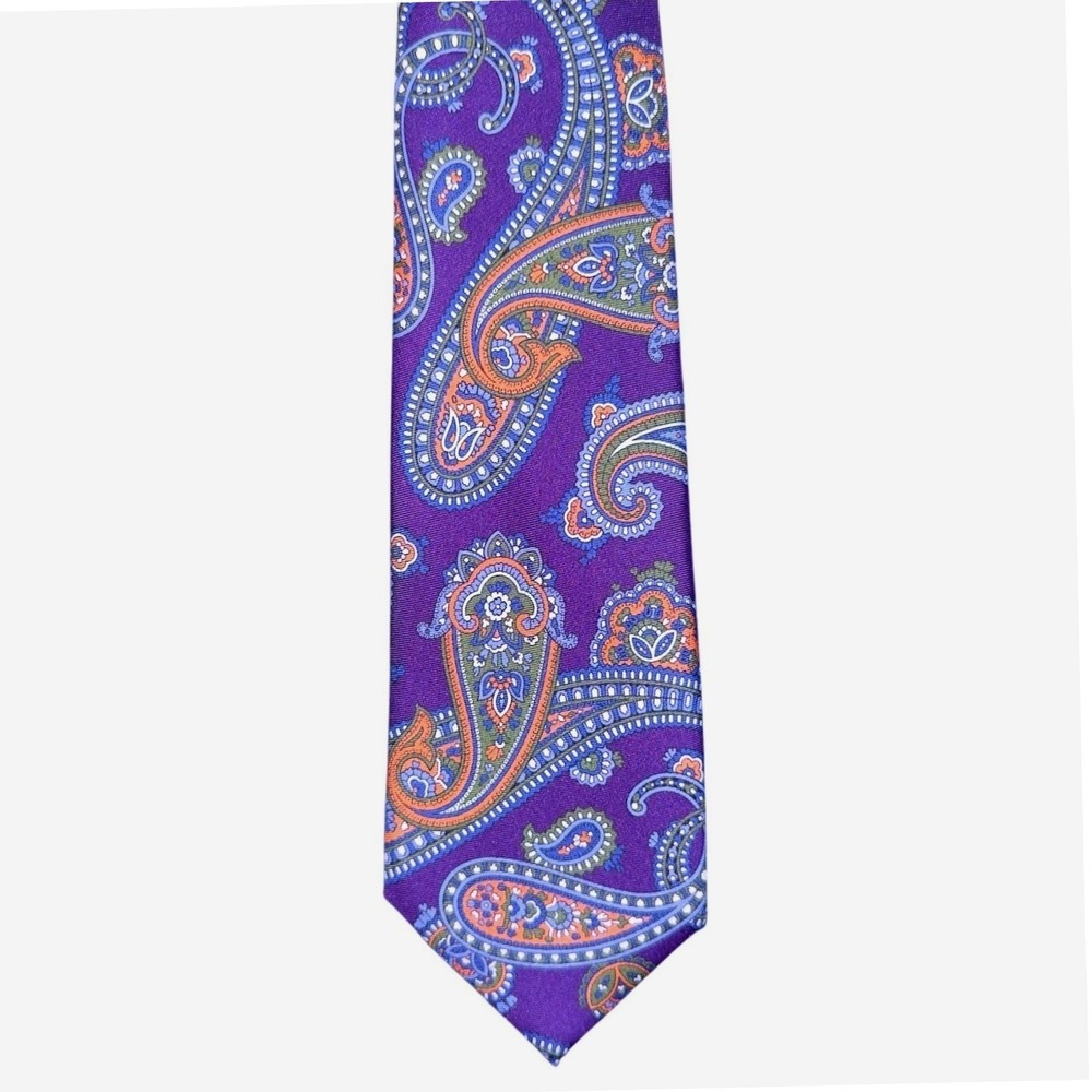 Daniel Cremieux Seven Fold Purple Paisley Silk Neck Tie Limited Edition NWT‎